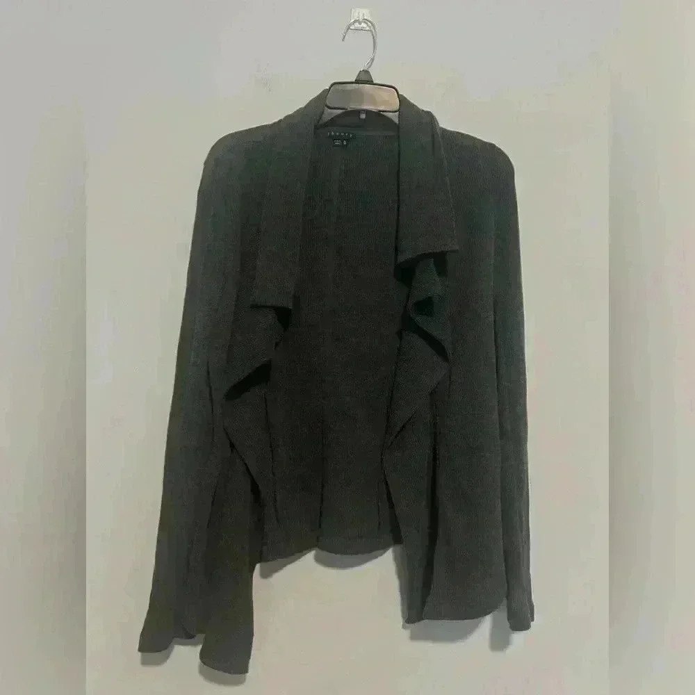 Theory Gray Open Front Cardigan Long Sweater Womens Size M